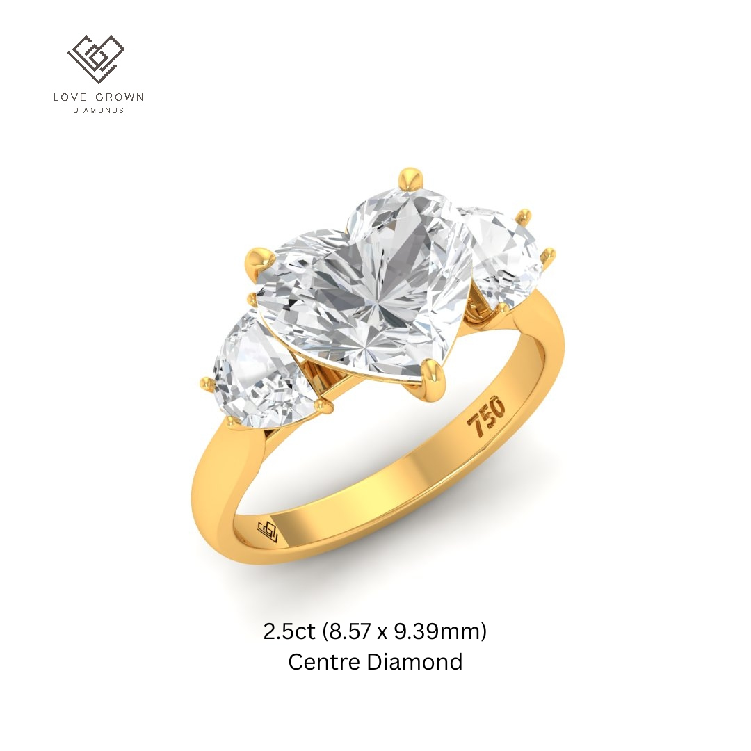 Kamala Heart Cut Diamond Engagement Ring with Half Moon Cut Side Diamonds