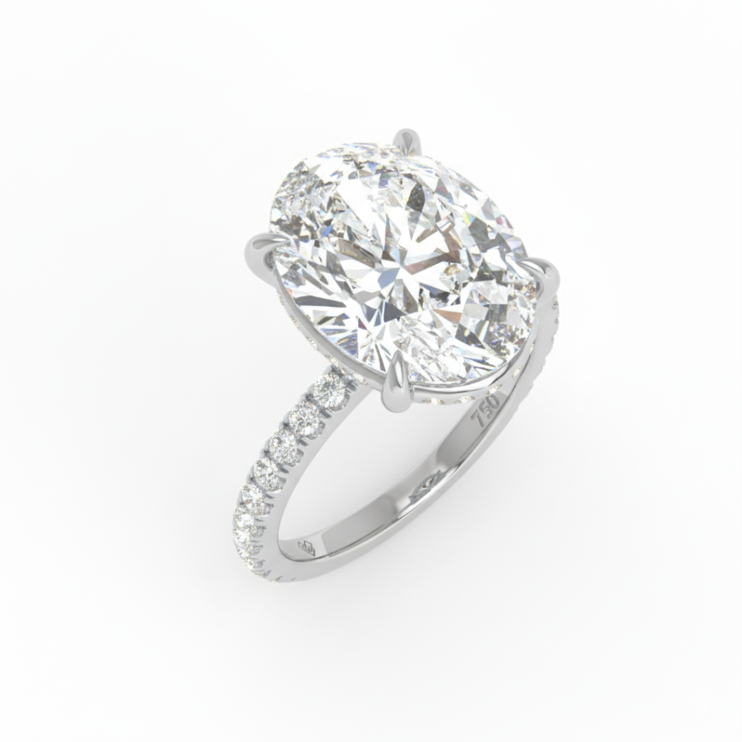 Chloé Oval Cut Diamond Engagement Ring with Diamond Hidden Halo and Diamond Band