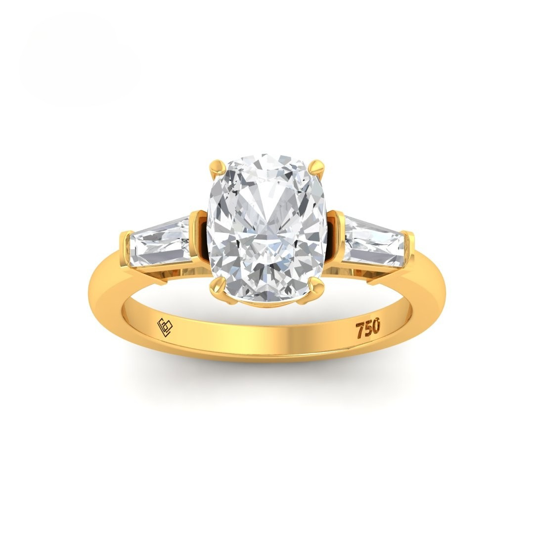 Mary Cushion Cut Diamond Engagement Ring with Tapering Baguette Cut Side Diamonds