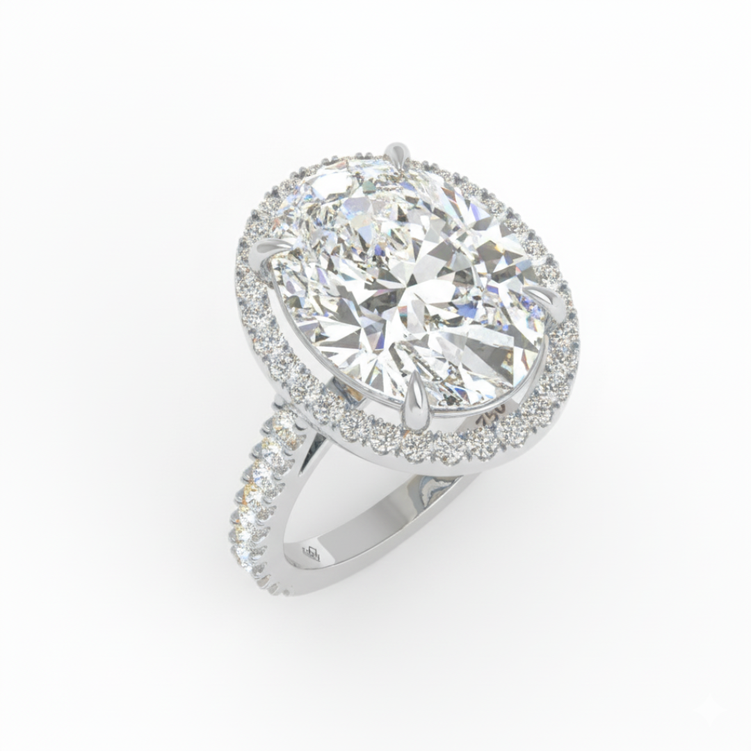 Bella Oval Cut Diamond Engagement Ring with Diamond Halo & Diamond Band