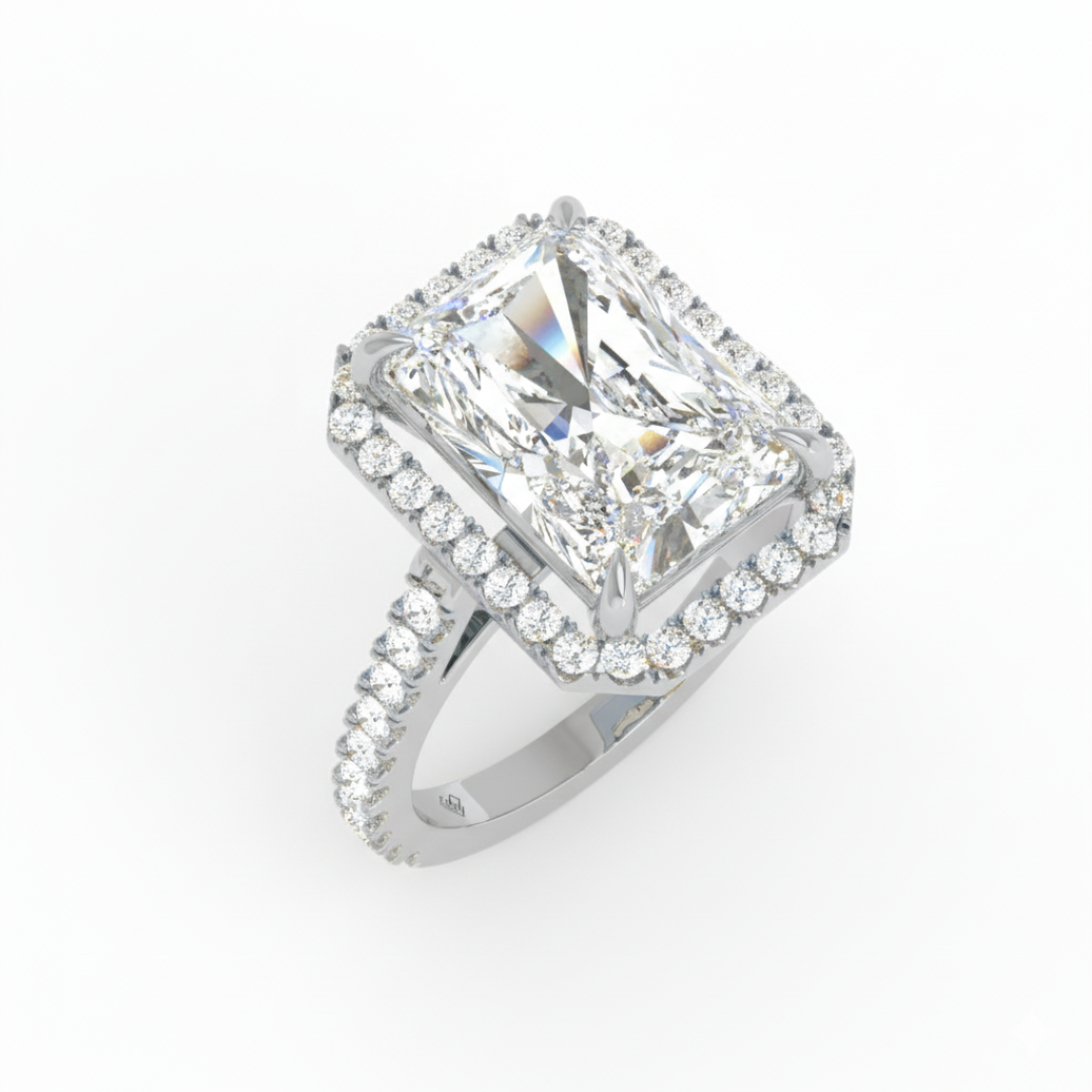 Bella Radiant Cut Diamond Engagement Ring with Diamond Halo & Diamond Band