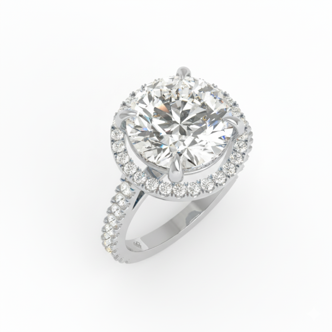 Bella Round Cut Diamond Engagement Ring with Diamond Halo & Diamond Band