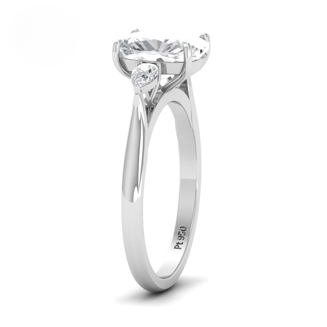 Sofia Cushion Cut Diamond Engagement Ring With A Pear Cut Side Diamonds