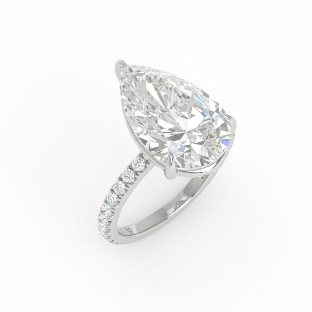 Chloé Pear Cut Diamond Engagement Ring with Diamond Hidden Halo and Diamond Band