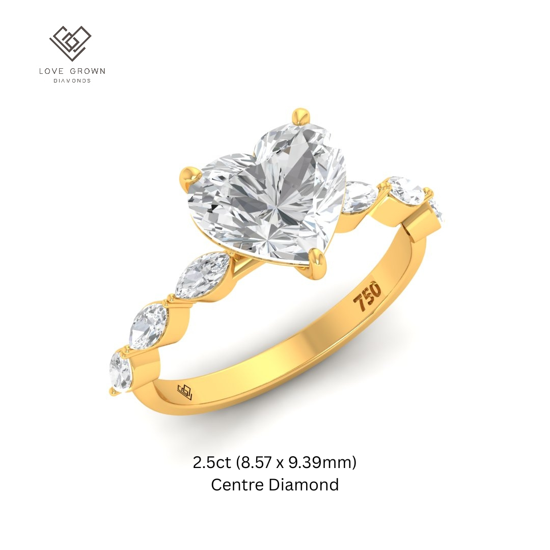 Kasandra Heart Cut Diamond Engagement RIng With A Marquise Cut Diamond Band