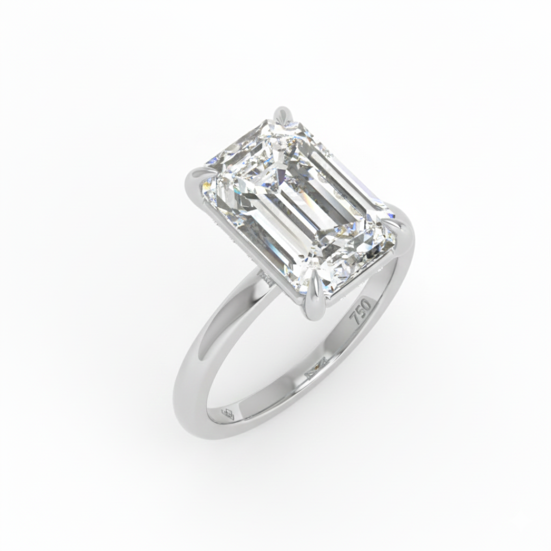 Léa Emerald Cut Diamond With Hidden Halo Engagement Ring