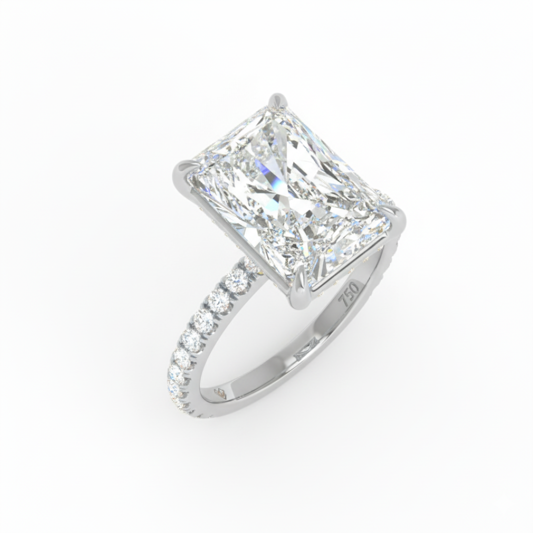 Chloé Radiant Cut Diamond Engagement Ring with Diamond Hidden Halo and Diamond Band