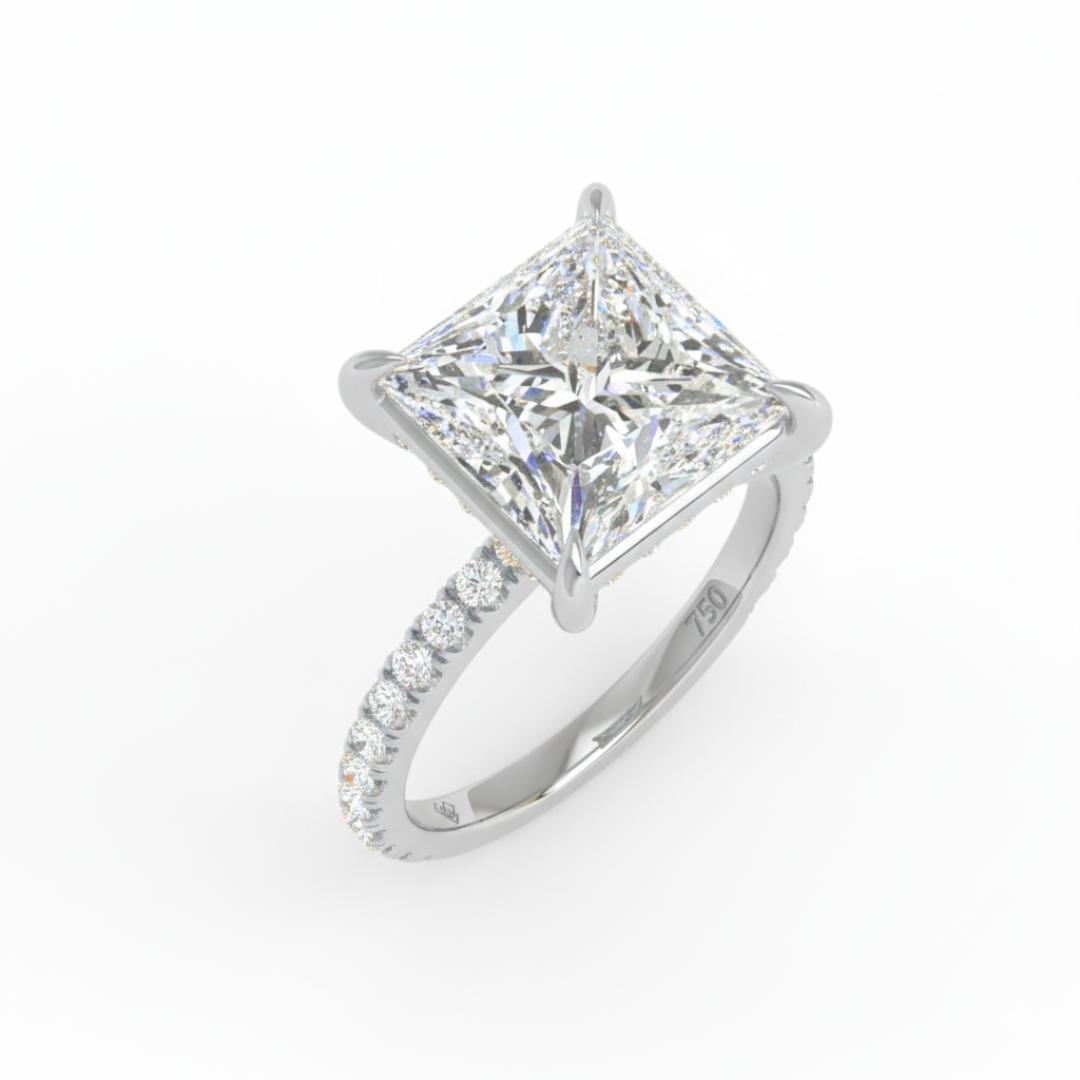 Chloé Princess Cut Diamond Engagement Ring with Diamond Hidden Halo and Diamond Band