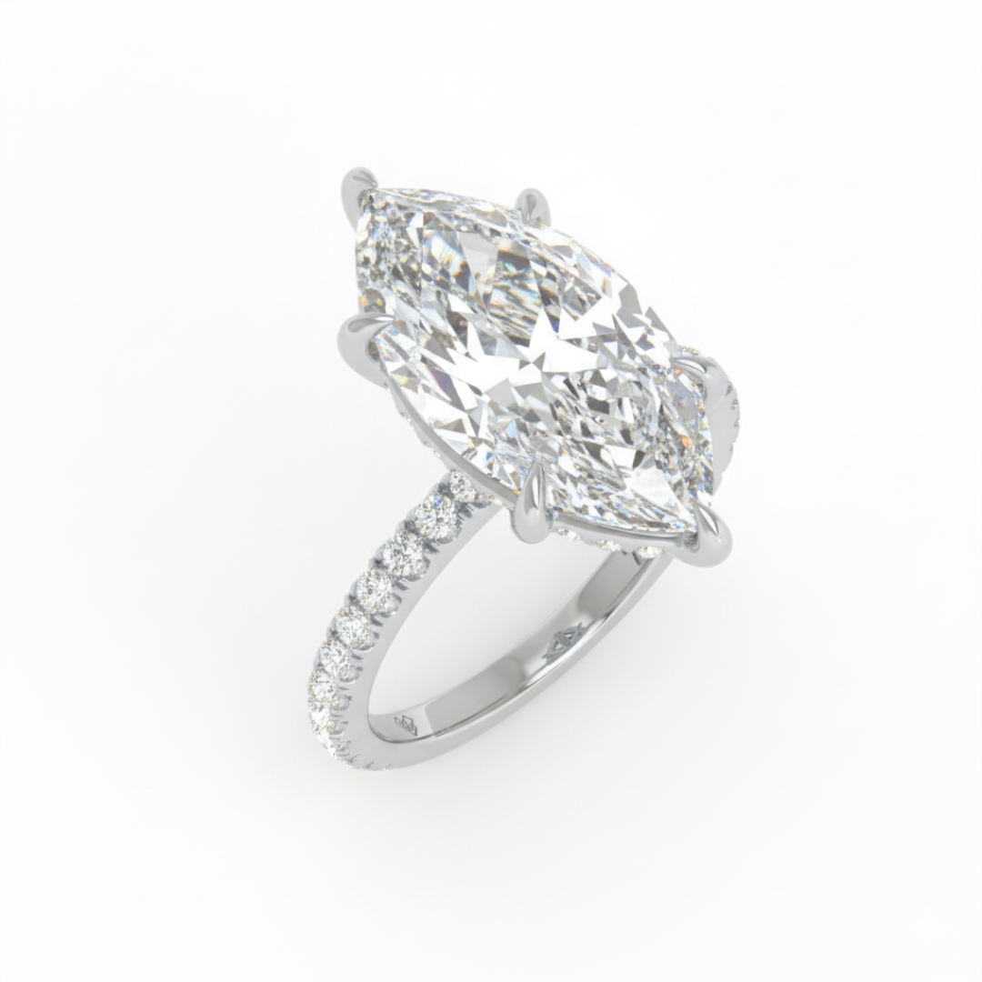 Chloé Marquise Cut Diamond Engagement Ring with Diamond Hidden Halo and Diamond Band