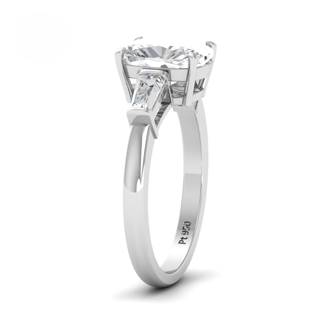 Mary Cushion Cut Diamond Engagement Ring with Tapering Baguette Cut Side Diamonds