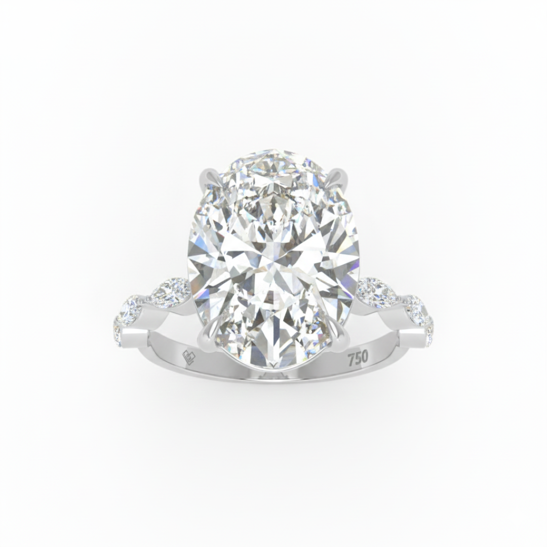 Kasandra Oval Cut Diamond Engagement Ring With A Marquise Cut Diamond Band