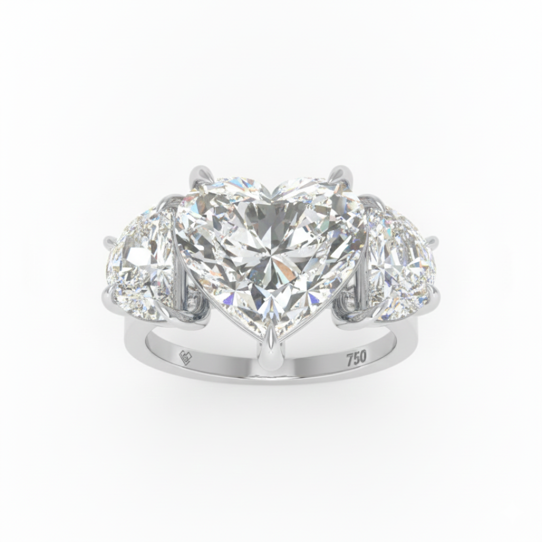 Kamala Heart Cut Diamond Engagement Ring with Half Moon Cut Side Diamonds
