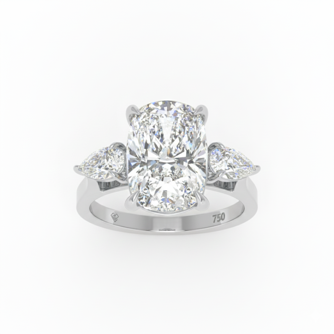 Sofia Cushion Cut Diamond Engagement Ring With A Pear Cut Side Diamonds