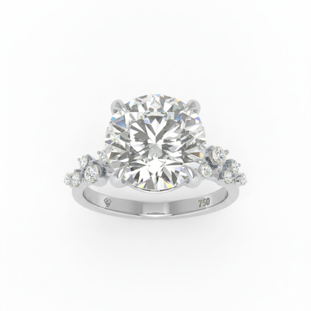 Layla Round Brilliant Cut Diamond Engagement Ring With Diamond Accent Band