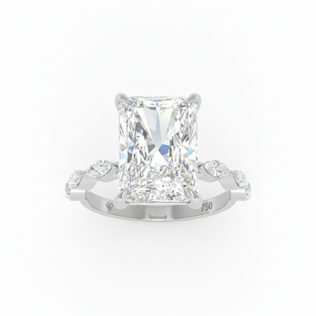 Kasandra Radiant Cut Diamond Engagement Ring With A Marquise Cut Diamond Band
