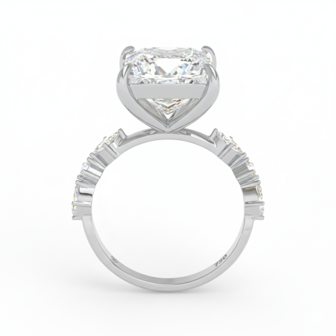 Elizabeth Princess Cut Diamond Engagement Ring With A Marquise and Round Cut Diamond Band