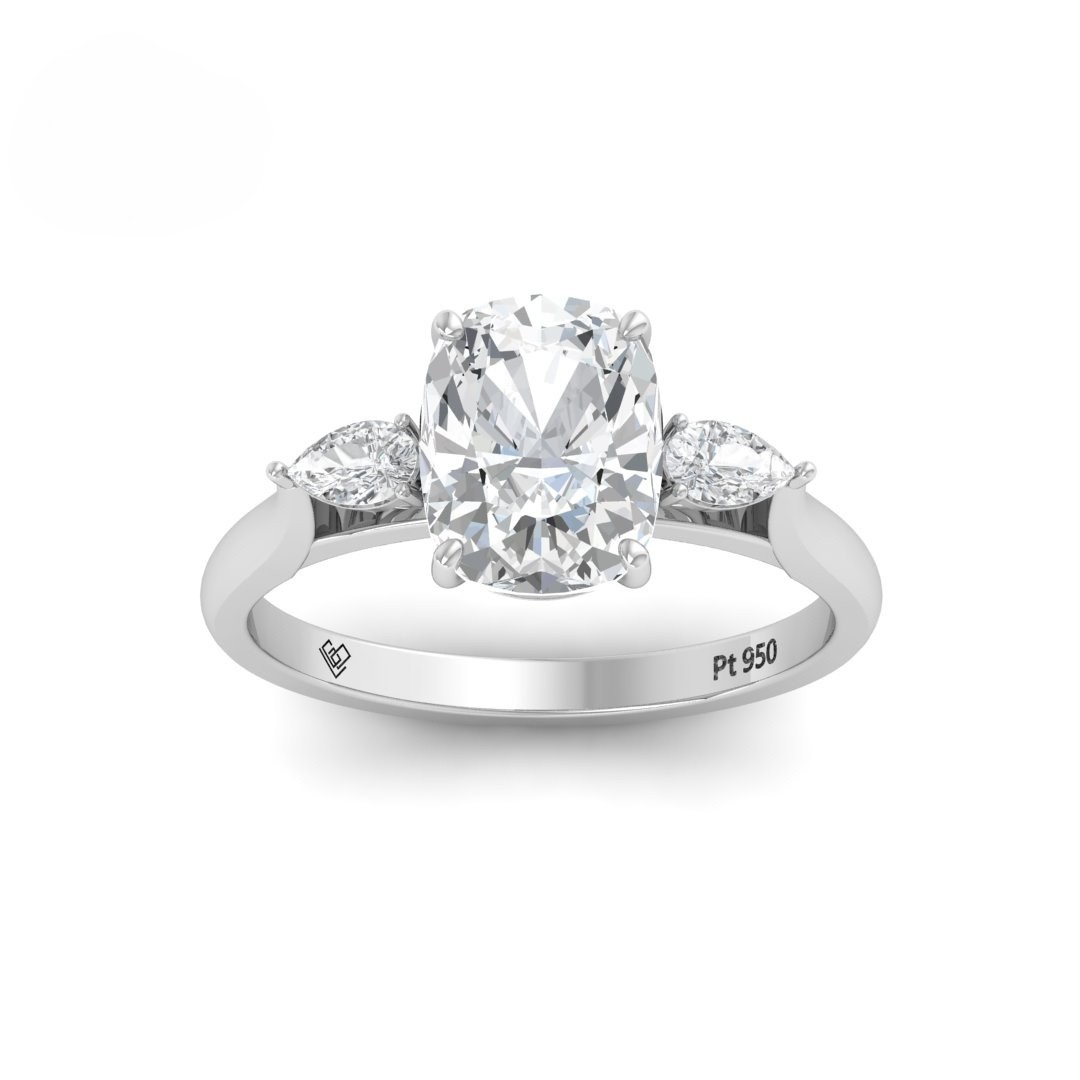 Sofia Cushion Cut Diamond Engagement Ring With A Pear Cut Side Diamonds