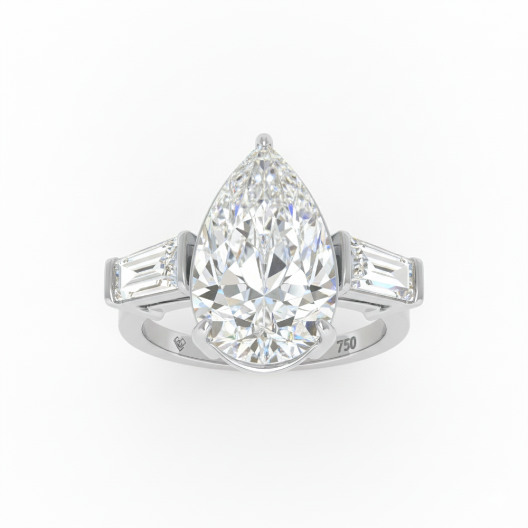 Mary Pear Cut Diamond Engagement Ring With Tapering Baguettes Cut Side Diamonds