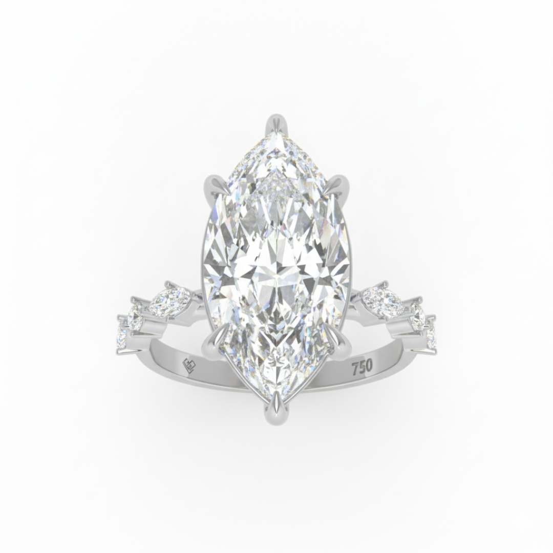 Elizabeth Marquise Cut Diamond Engagement Ring With A Marquise and Round Cut Diamond Band