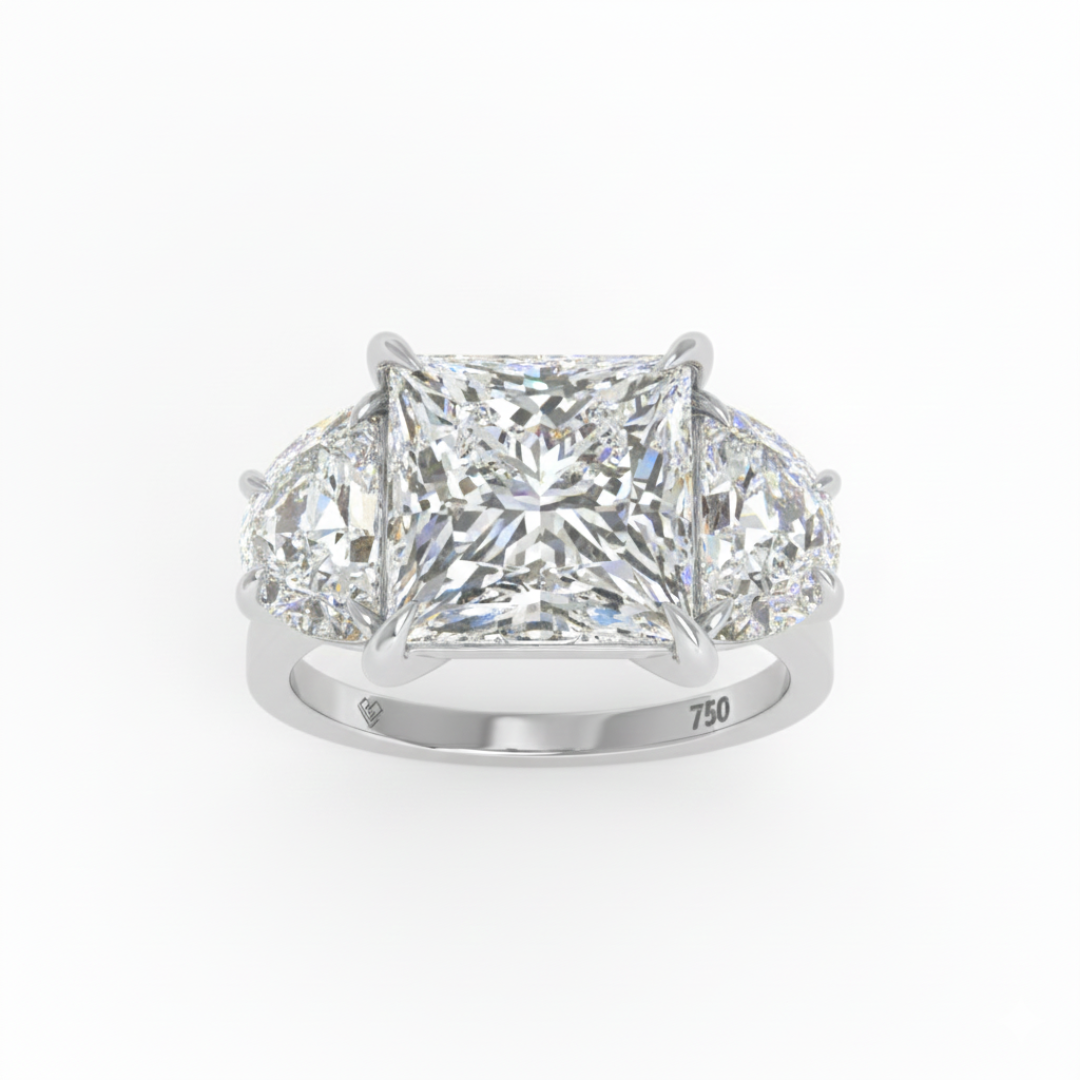 Kamala Princess Cut Diamond Engagement Ring with Half Moon Sides