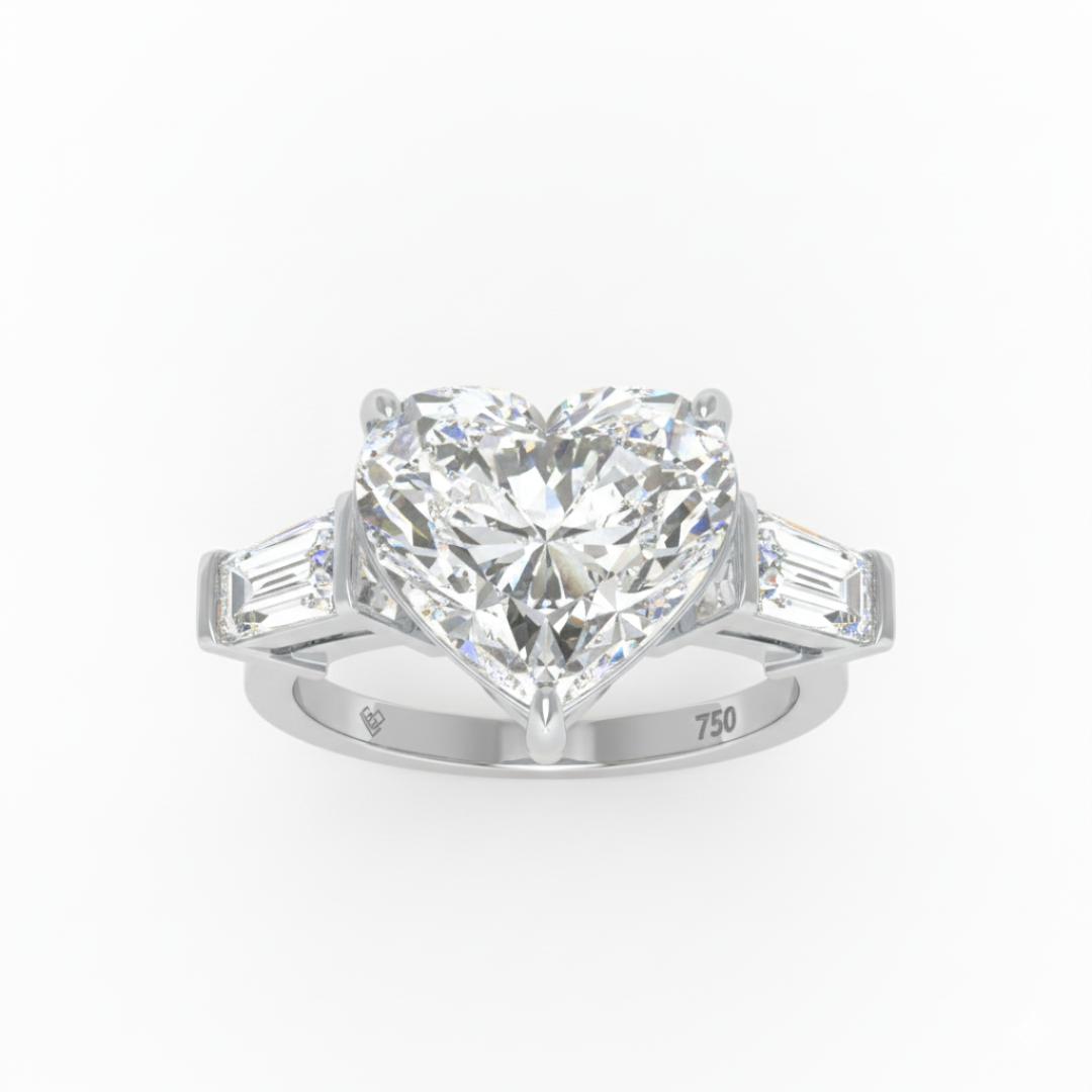 Mary Heart Cut Diamond Engagement Ring with Tapering Baguettes Cut Side Diamonds