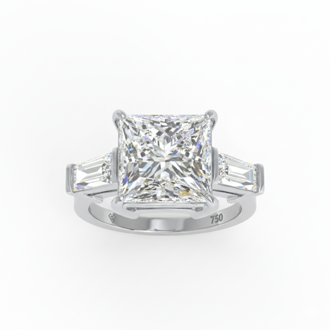 Mary Princess Cut Diamond Engagement Ring With Tapering Baguette Cut Side Diamonds