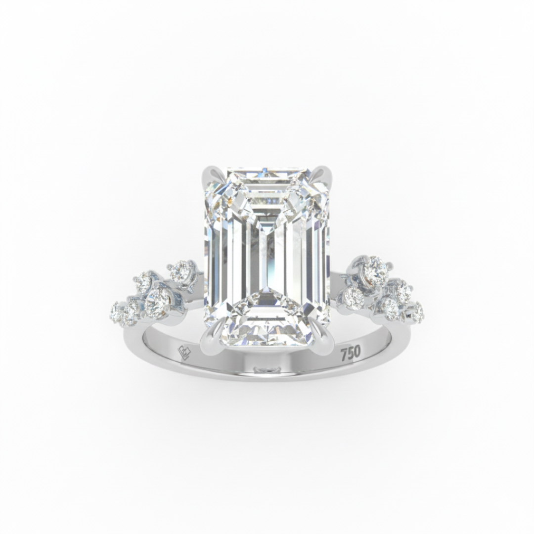 Layla Emerald Cut Diamond Engagement Ring with Accent Band