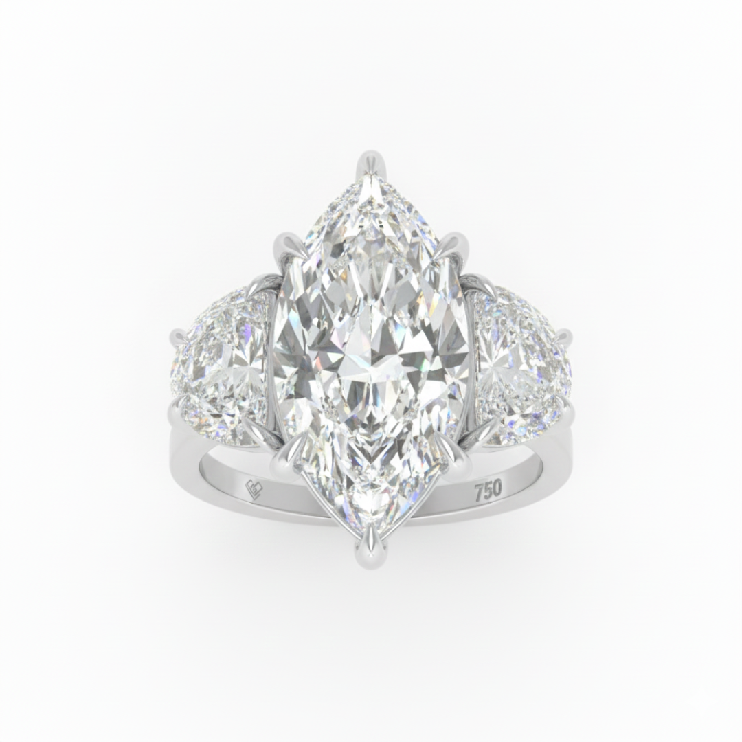 Kamala Marquise Cut Diamond Enagement Ring with Half Moon Cut Side Diamonds