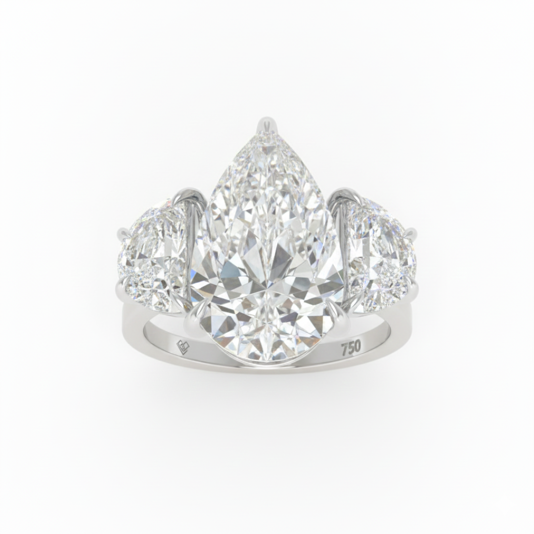 Kamala Pear Cut Diamond Engagement Ring With Half Moon Cut Side Diamonds