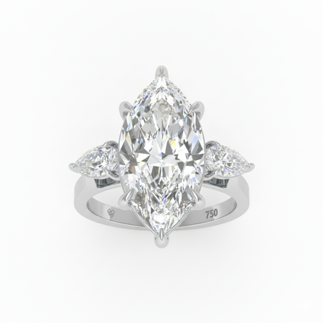 Sofia Marquise Cut Diamond Engagement Ring with Pear Cut Side Diamonds