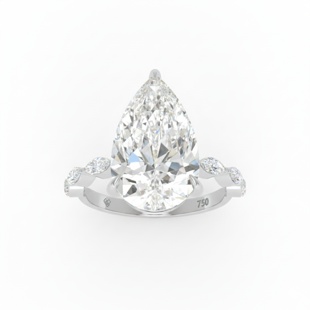 Kasandra Pear Cut Diamond Engagement Ring With A Marquise Cut Diamond Band