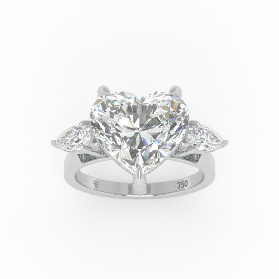 Sofia Heart Cut Diamond Engagement Ring With A Pear Cut Side Diamonds