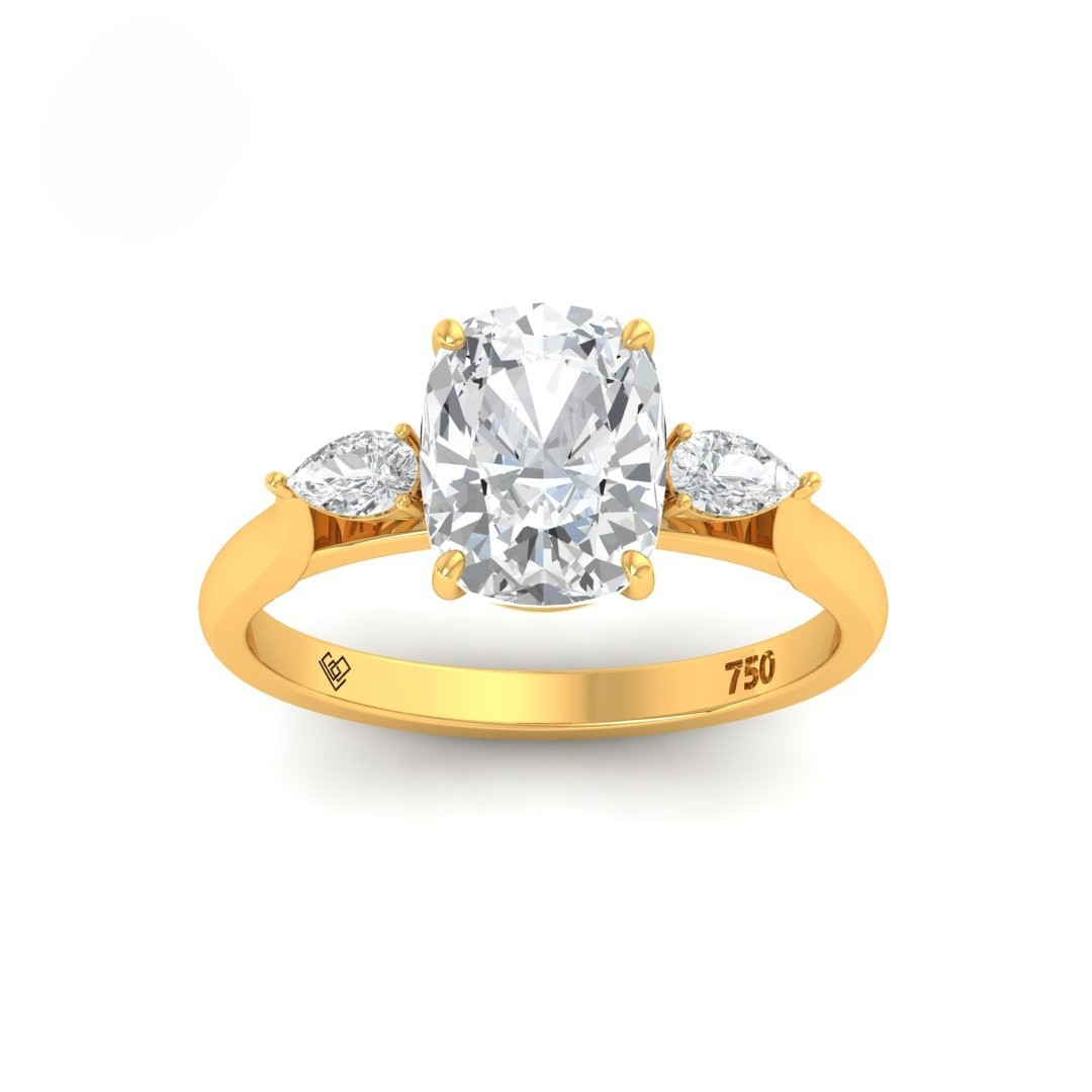 Sofia Cushion Cut Diamond Engagement Ring With A Pear Cut Side Diamonds