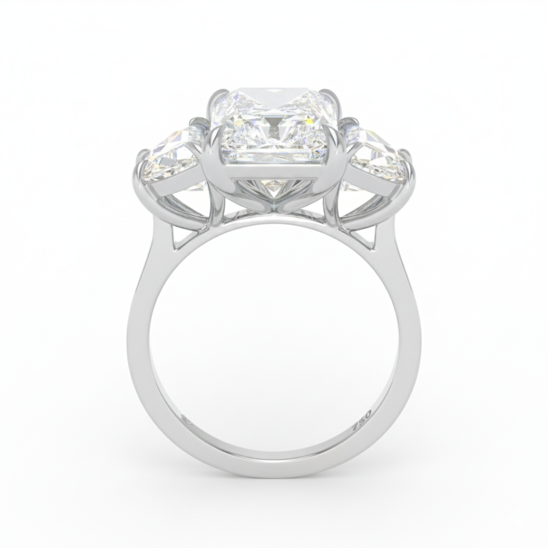 Kamala Radiant Cut Diamond Engagement Ring With Half Moon Cut Side Diamond