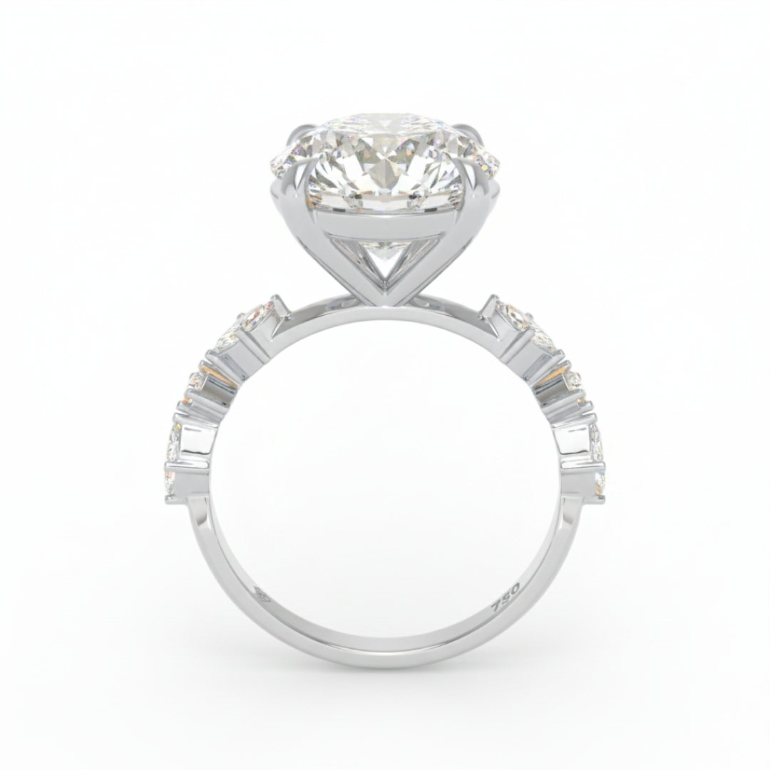 Elizabeth Round Brilliant Cut Diamond Engagement Ring With A Marquise And Round Cut Diamond Band