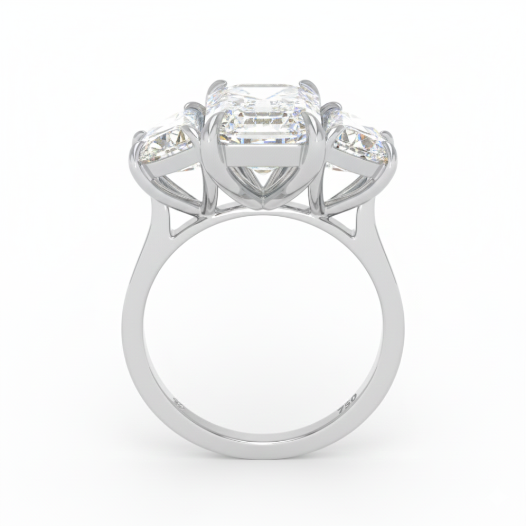 Kamala Emerald Cut Diamond Engagement Ring with Half Moon Cut Sides Diamonds