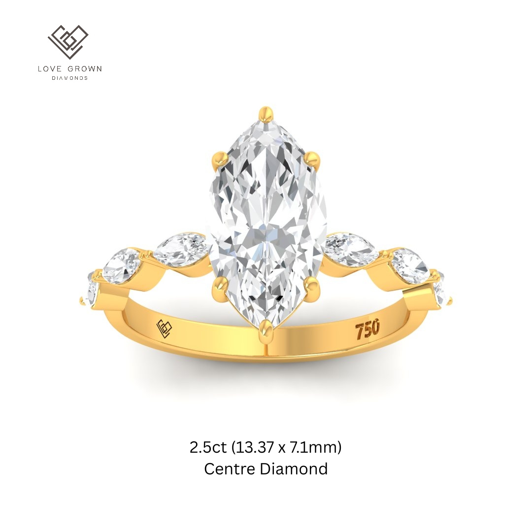 Kasandra Marquise Cut Diamond engagement ring with marquise cut diamond band.