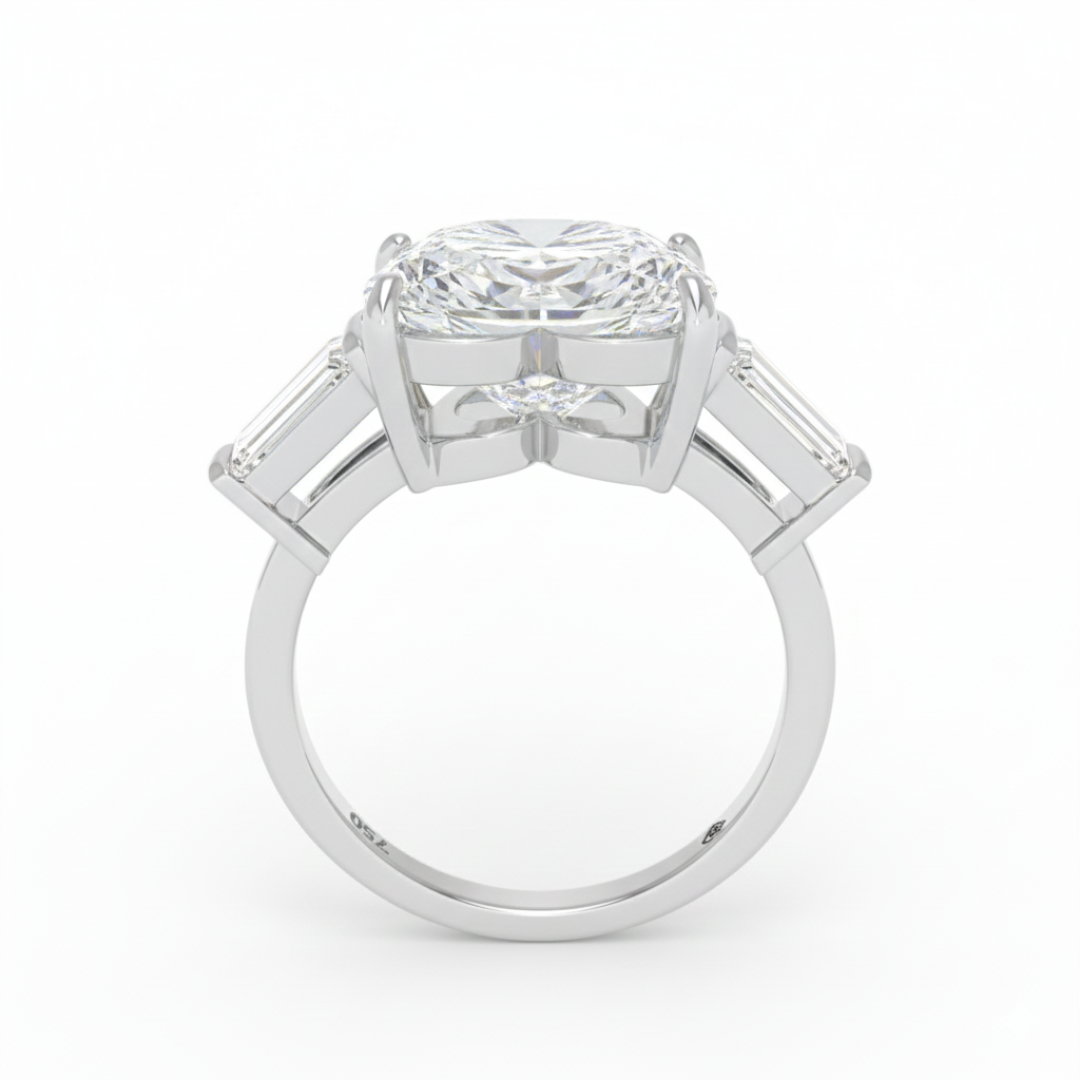 Mary Heart Cut Diamond Engagement Ring with Tapering Baguettes Cut Side Diamonds