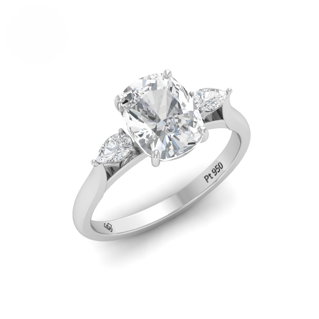 Sofia Cushion Cut Diamond Engagement Ring With A Pear Cut Side Diamonds