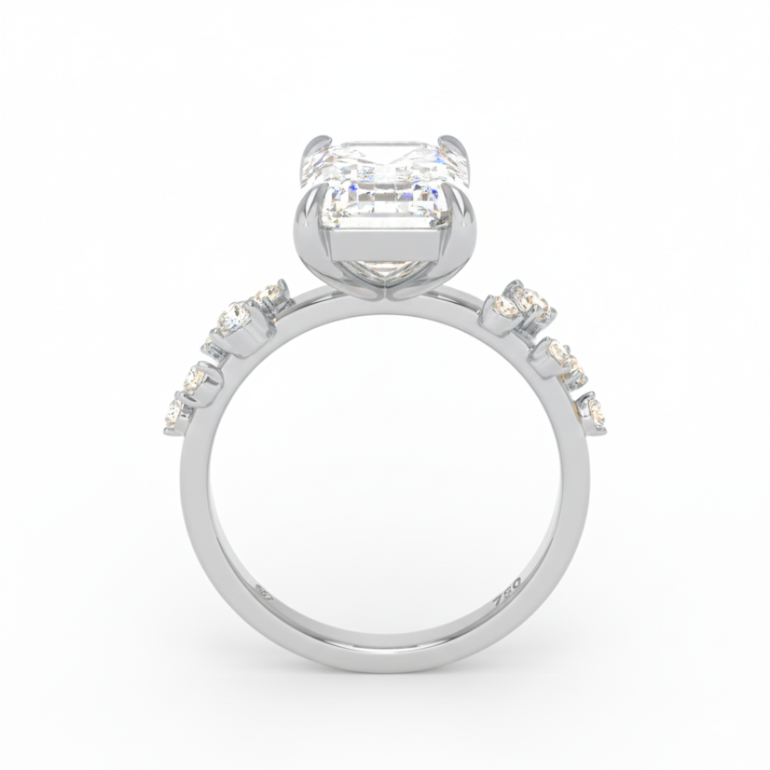 Layla Emerald Cut Diamond Engagement Ring with Accent Band