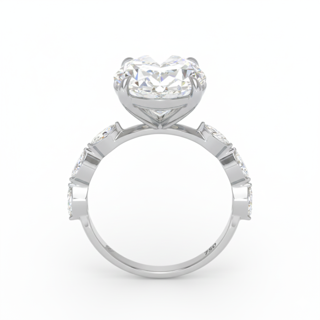 Kasandra Oval Cut Diamond Engagement Ring With A Marquise Cut Diamond Band