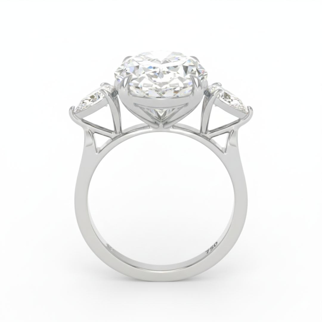 Sofia Oval Cut Diamond Engagement Ring With A Pear Cut Side Diamonds