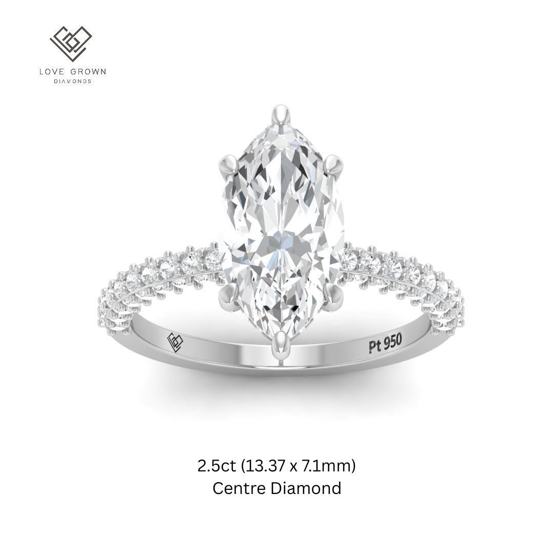 Mia Marquise Cut Diamond Engagement Ring with Diamond Hidden Halo and 3D Diamond Band
