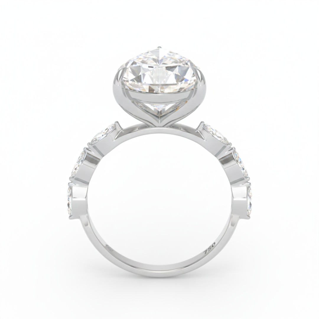 Kasandra Pear Cut Diamond Engagement Ring With A Marquise Cut Diamond Band