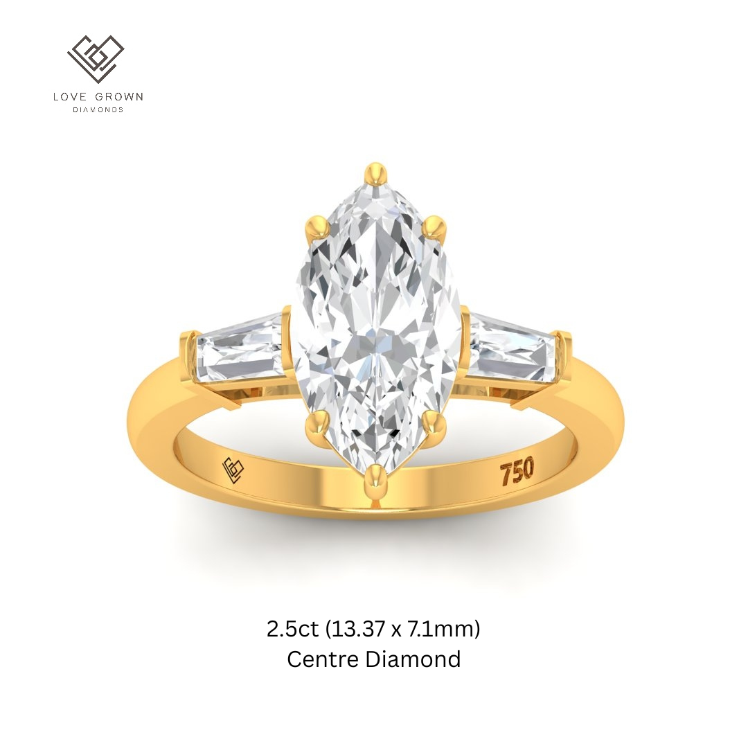 Mary Marquise Cut Diamond Engagement Ring with Tapering Baguette Cut Side Diamonds