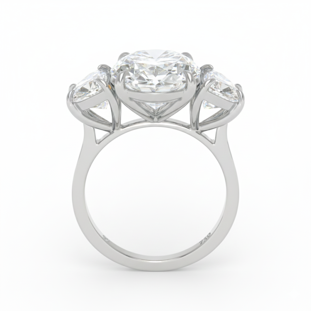 Bague de fiançailles Kamala avec diamant ovale et diamants latéraux taille demi-lune