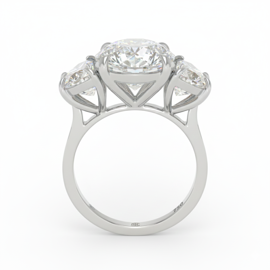 Kamala Round Brilliant Cut Diamond Engagement Ring With Half Moon Cut Side Diamond