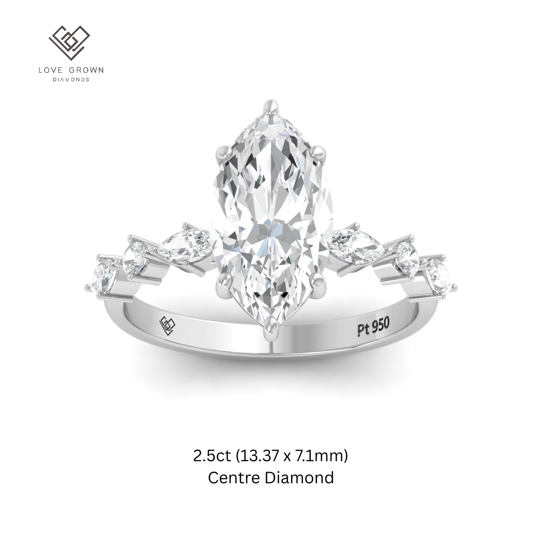 Elizabeth Marquise Cut Diamond Engagement Ring With A Marquise and Round Cut Diamond Band