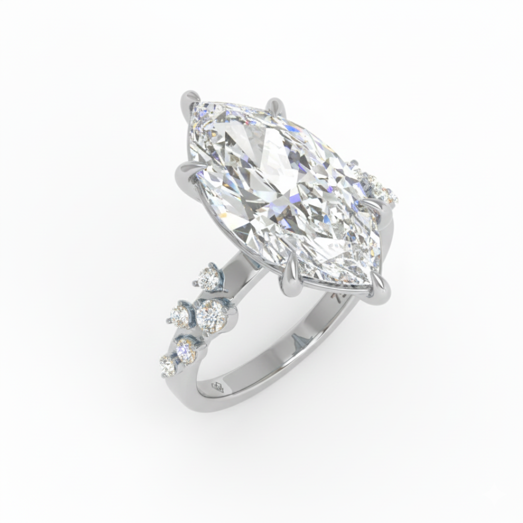 Layla Marquise Cut Diamond Engagement Ring With Accent Band