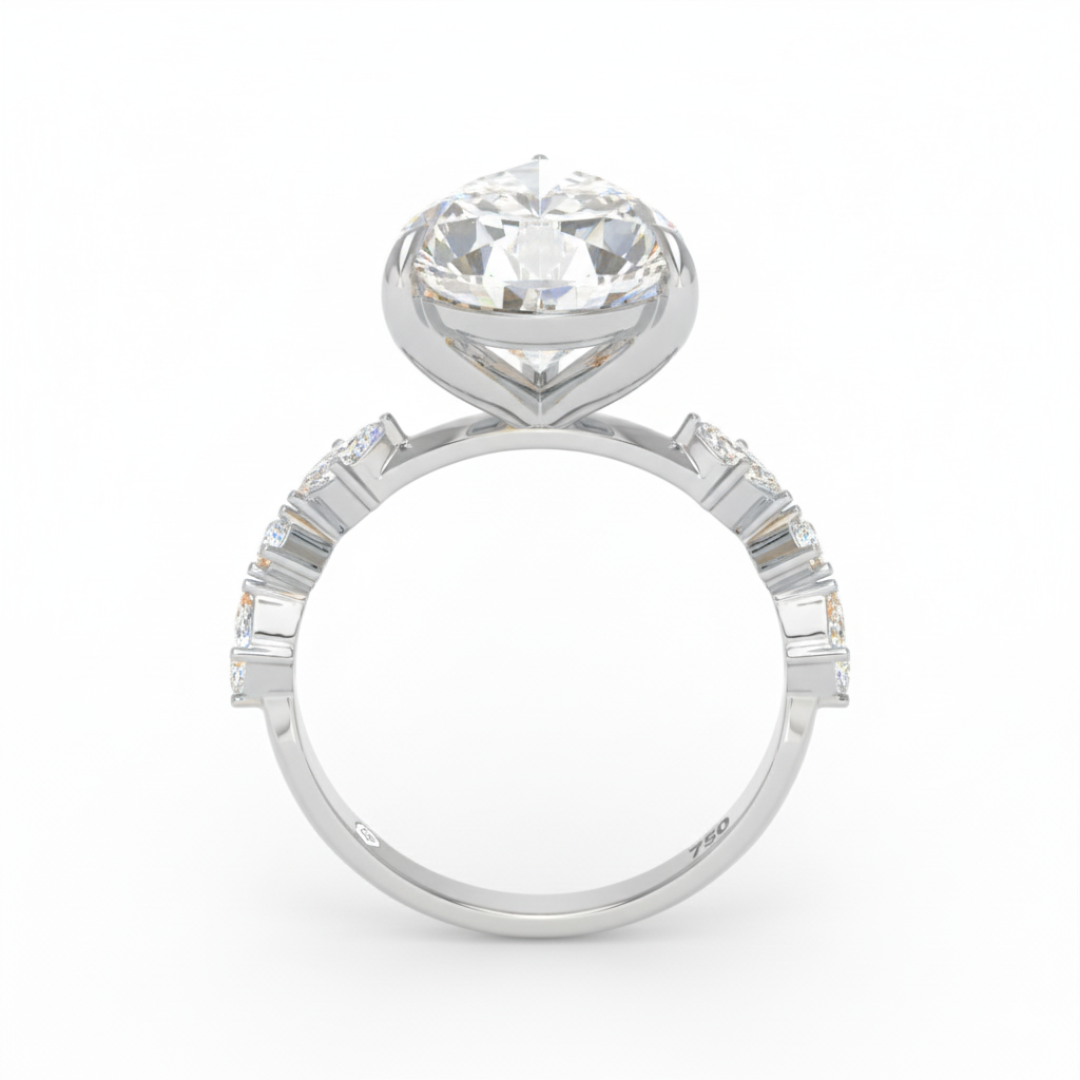 Elizabeth Pear Cut Diamond Engagement Ring With A Marquise And Round Cut Diamond Band